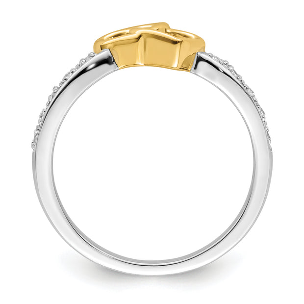 14k Two-tone Polished Double Heart Diamond Ring
