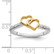 14k Two-tone Polished Double Heart Diamond Ring