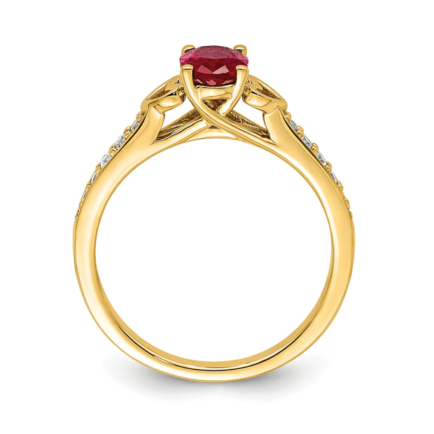14k Polished Side Hearts Ruby and Diamond Ring
