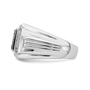 14k White Gold Polished Black and White Sapphire Mens Ring