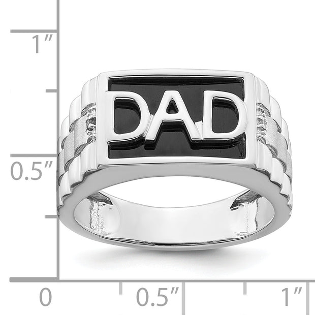 14k White Gold Polished & Satin Onyx & Diamond DAD Mens Ring