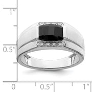 14k White Gold Polished & Satin Onyx & Diamond Mens Ring