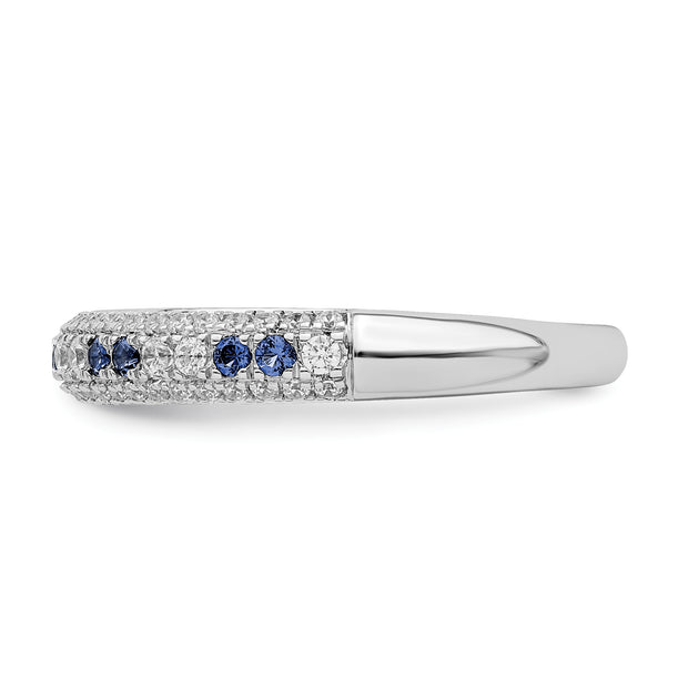 14k White Gold Polished Blue Sapphire and Diamond Ring