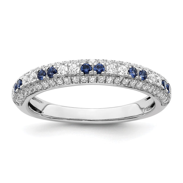 14k White Gold Polished Blue Sapphire and Diamond Ring