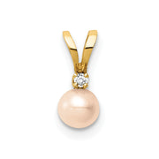 14K Madi K 4-5mm Pink Near Round Freshwater Cultured Pearl CZ Pendant