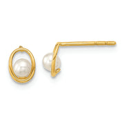 14K Madi K Polished Oval with FW Cultured Pearl Post Earrings