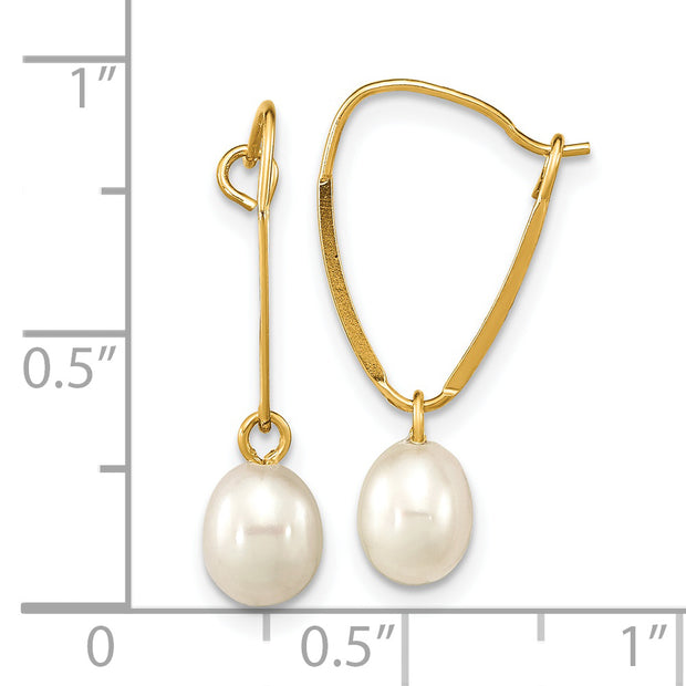 14k Madi K 6-7mm Rice White FWC Pearl Dangle Earrings