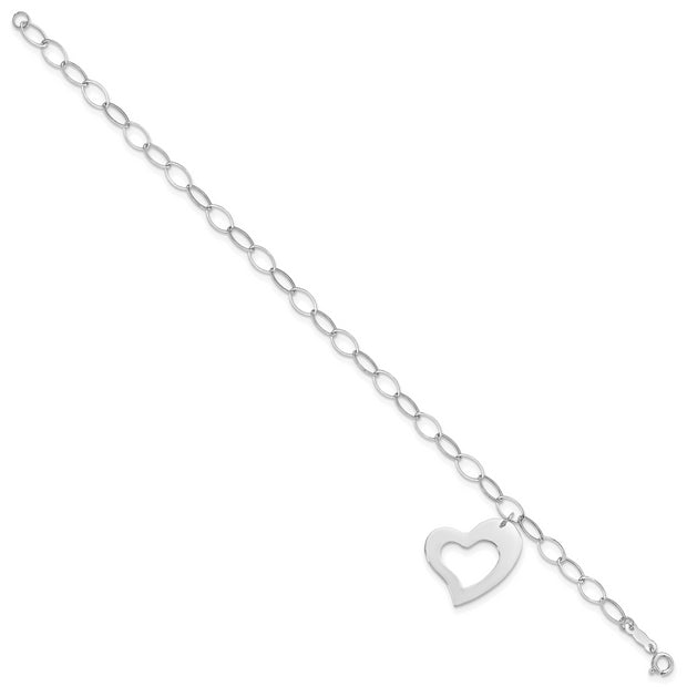 14k White Gold Dangle Heart Bracelet