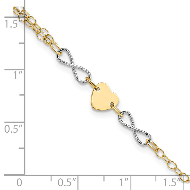 14k Two-tone Gold Polished Infinity and Heart Bracelet