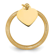 14K Gold Woven Mesh Stretch Polished Heart Charm Ring