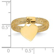 14K Gold Woven Mesh Stretch Polished Heart Charm Ring