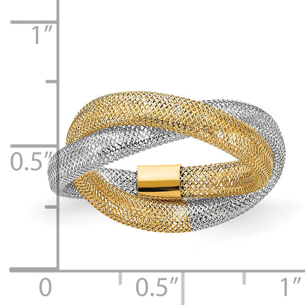 14K Two-tone Gold Woven Mesh Stretch Ring