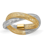 14K Two-tone Gold Woven Mesh Stretch Ring