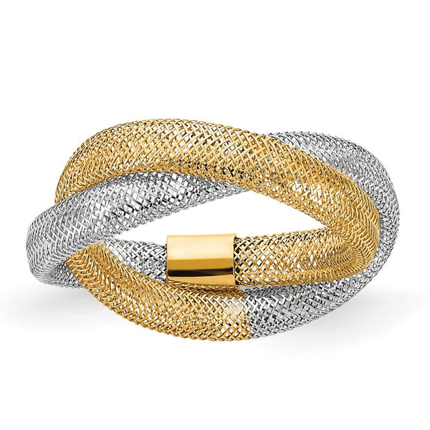 14K Two-tone Gold Woven Mesh Stretch Ring