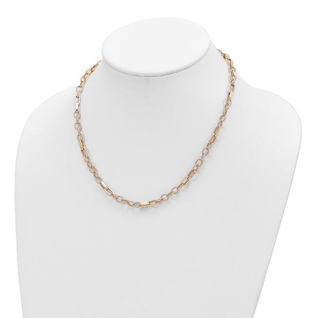 14K Polished and Textured Fancy Link 18in Necklace