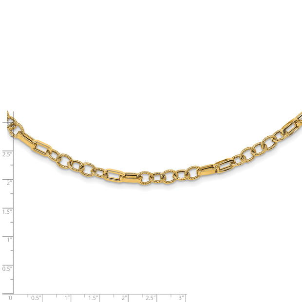 14K Polished and Textured Fancy Link 18in Necklace