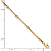 14k Tri-color Diamond-cut 7-Station Bead and Chain Bracelet