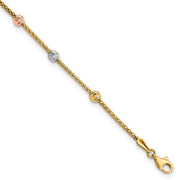 14k Tri-color Diamond-cut 7-Station Bead and Chain Bracelet