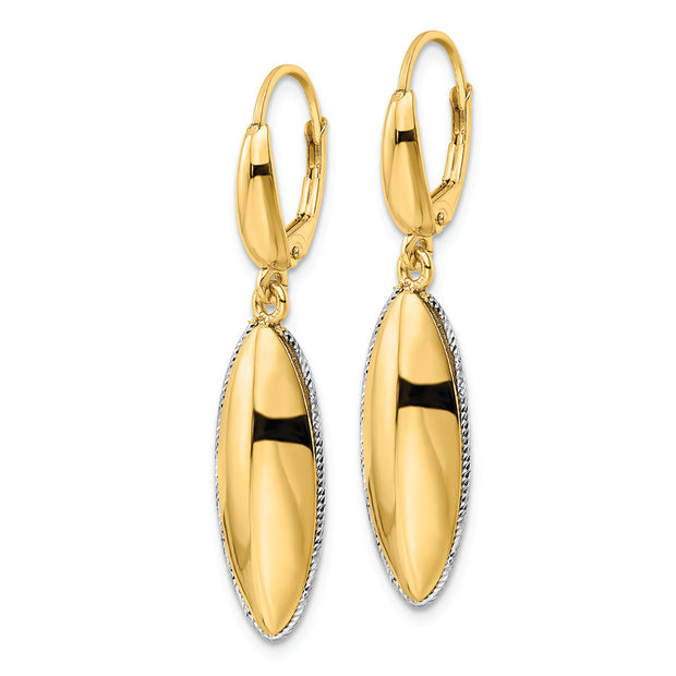 14K Two-tone Polished D/C Hollow Teardrop Criss Cross Leverback Earrings