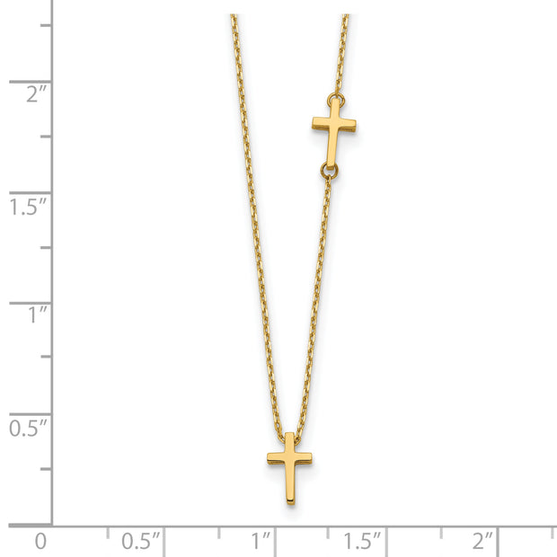 14k Sideways Cross and Cross Pendant Necklace