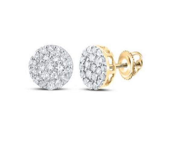 For Dad, With Love: 10K YELLOW GOLD ROUND DIAMOND CLUSTER EARRINGS 3/4 CTTW