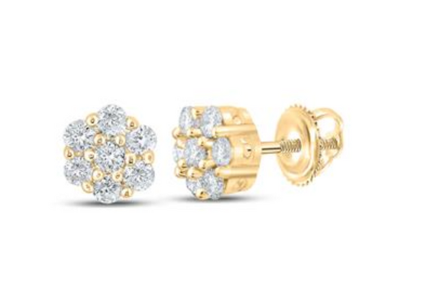 For Dad, With Love:10K YELLOW GOLD ROUND DIAMOND FLOWER CLUSTER EARRINGS 1/4 CTTW