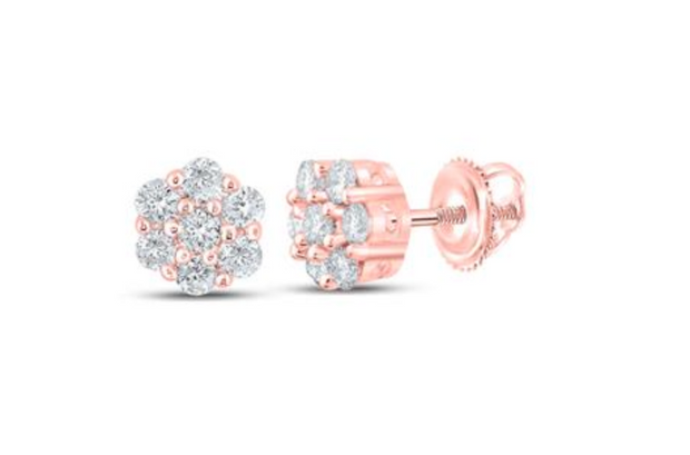For Dad, With Love: 10K ROSE GOLD ROUND DIAMOND FLOWER CLUSTER EARRINGS 1/4 CTTW