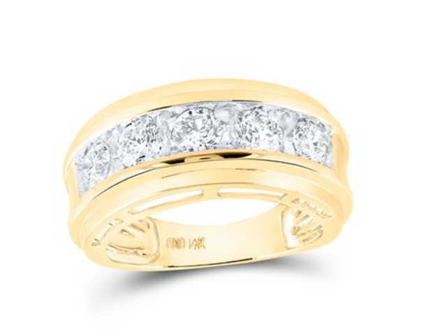 For Dad, With Love: 14K YELLOW GOLD ROUND DIAMOND 5-STONE WEDDING BAND RING 2 CTTW