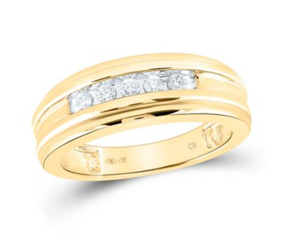 For Dad, With Love: 14K YELLOW GOLD ROUND DIAMOND WEDDING SINGLE ROW BAND RING 1/4 CTTW