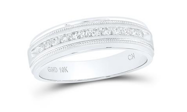For Dad, With Love: 10K WHITE GOLD MACHINE SET ROUND DIAMOND WEDDING CHANNEL BAND RING 1/4 CTTW