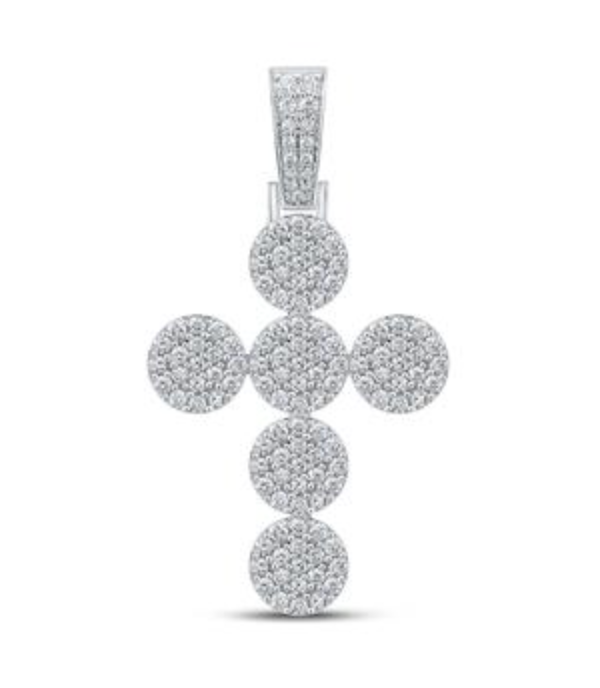 For Dad, With Love: 10K WHITE GOLD ROUND DIAMOND CROSS CHARM PENDANT 2 CTTW