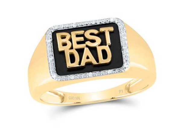 For Dad, With Love: 10K YELLOW GOLD ROUND DIAMOND BEST DAD BAND RING 1/20 CTTW
