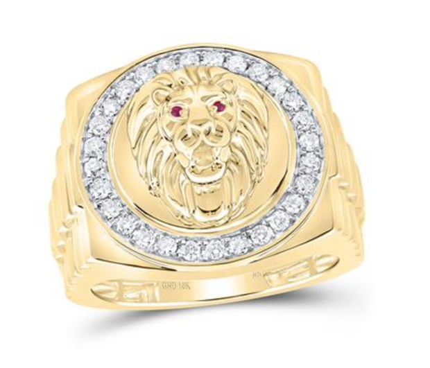 For Dad, With Love: 10K YELLOW GOLD ROUND DIAMOND LION FACE CIRCLE RING 1/2 CTTW