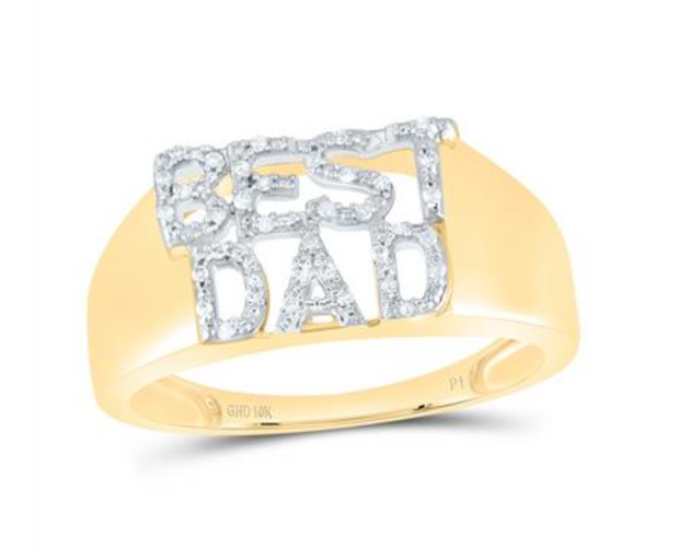 For Dad, With Love: 10K YELLOW GOLD ROUND DIAMOND BEST DAD BAND RING 1/10 CTTW