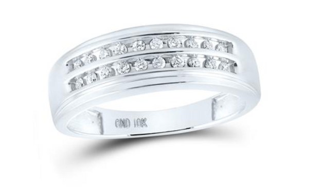For Dad, With Love: 10K WHITE GOLD ROUND DIAMOND WEDDING 2-ROW BAND RING 1/4 CTTW