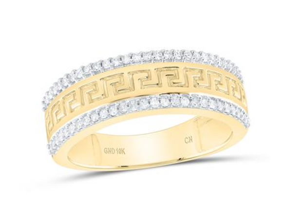For Dad, With Love: 10K YELLOW GOLD ROUND DIAMOND WEDDING GREEK KEY BAND RING 1/3 CTTW