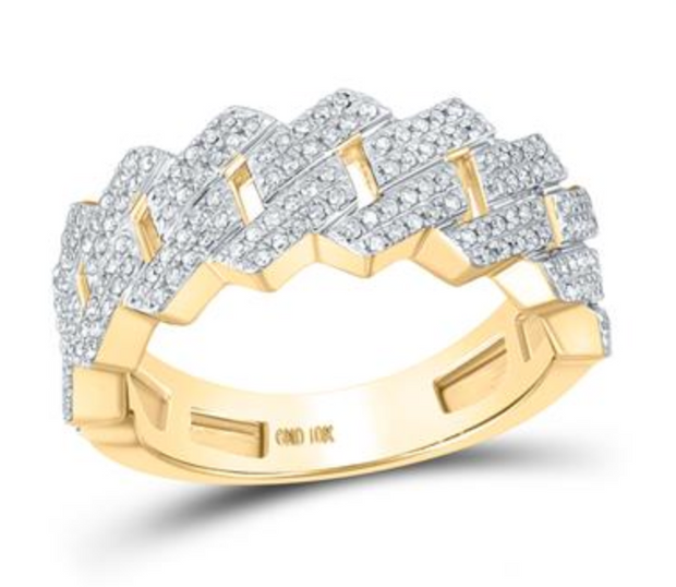 For Dad, With Love: 10K YELLOW GOLD ROUND DIAMOND CUBAN LINK BAND RING 3/4 CTTW