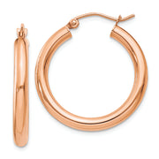 14k Rose Gold Polished 3mm Lightweight Tube Hoop Earrings