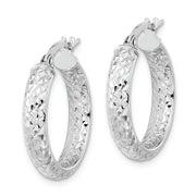 14K White Gold Polished and Diamond-cut Inside and Out Fancy Hoop Earrings
