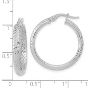 14K White Gold Polished and Diamond-cut Inside and Out Fancy Hoop Earrings