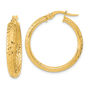 14K Polished and Diamond-cut Inside and Out Fancy Hoop Earrings