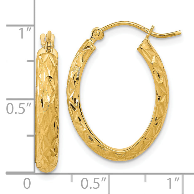14K Polished Diamond-cut Fancy Oval Hoop Earrings