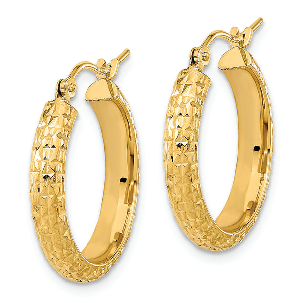 14K Polished and Textured D/C Hoop Earrings