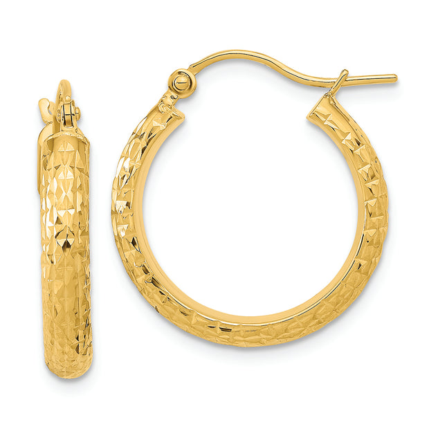 14K Polished and Textured D/C Hoop Earrings