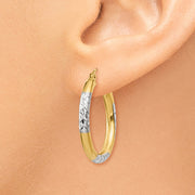 14K and Rhodium Diamond-cut 3x25mm Hoop Earrings