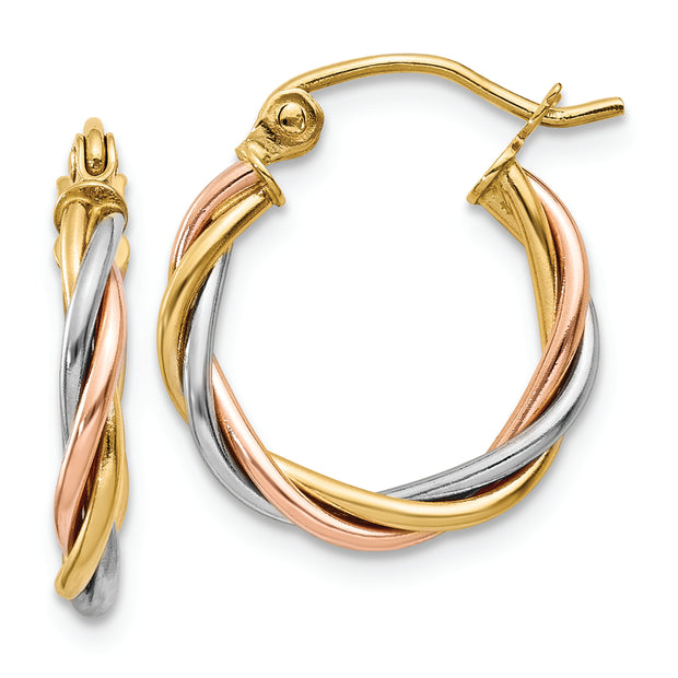 14k Tri-color Polished 2.5mm Twisted Hoop Earrings