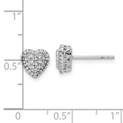 14k White Polished Diamond-cut Heart Post Earrings