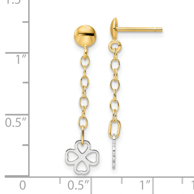 14K Two-tone Polished Dangle Flower Earrings