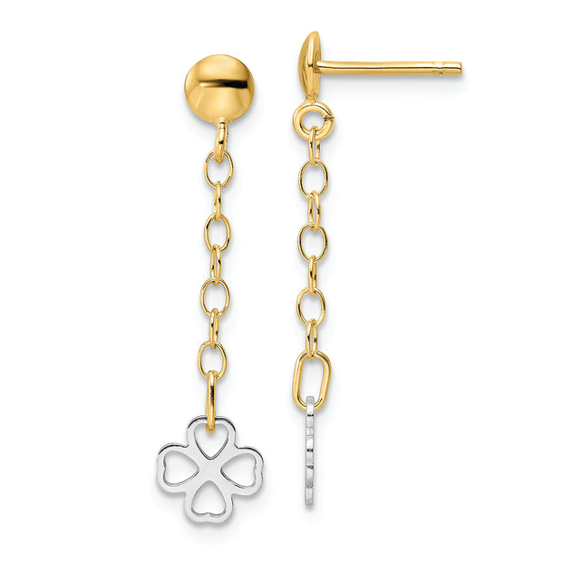 14K Two-tone Polished Dangle Flower Earrings