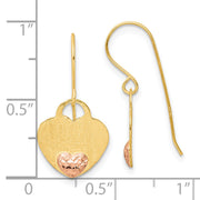 14K Polished D/C Heart Dangle Earrings